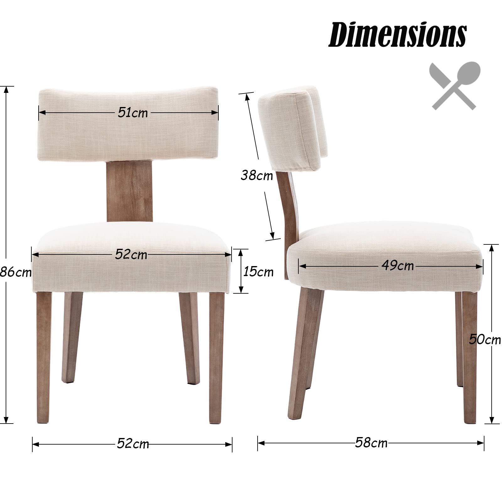 chairus Juego 2 de Sillas de Comedor Acolchada con Patas de Madera Silla de Cocina de Lino, Sillas Estilo Moderno Minimalista con Respaldo Curvo para Mesa/Salón, Beige