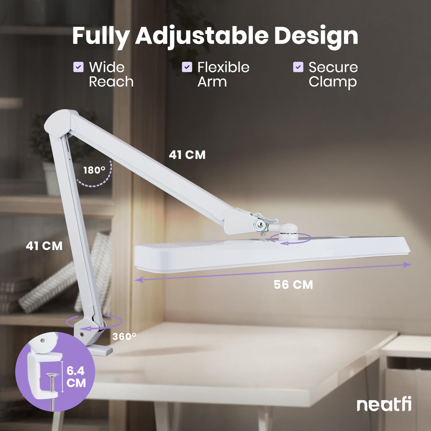 Neatfi XL Lámpara de trabajo LED de Enchufe, 30W, 5 modos de luz, regulable, 324 piezas de LED SMD (Blanco)