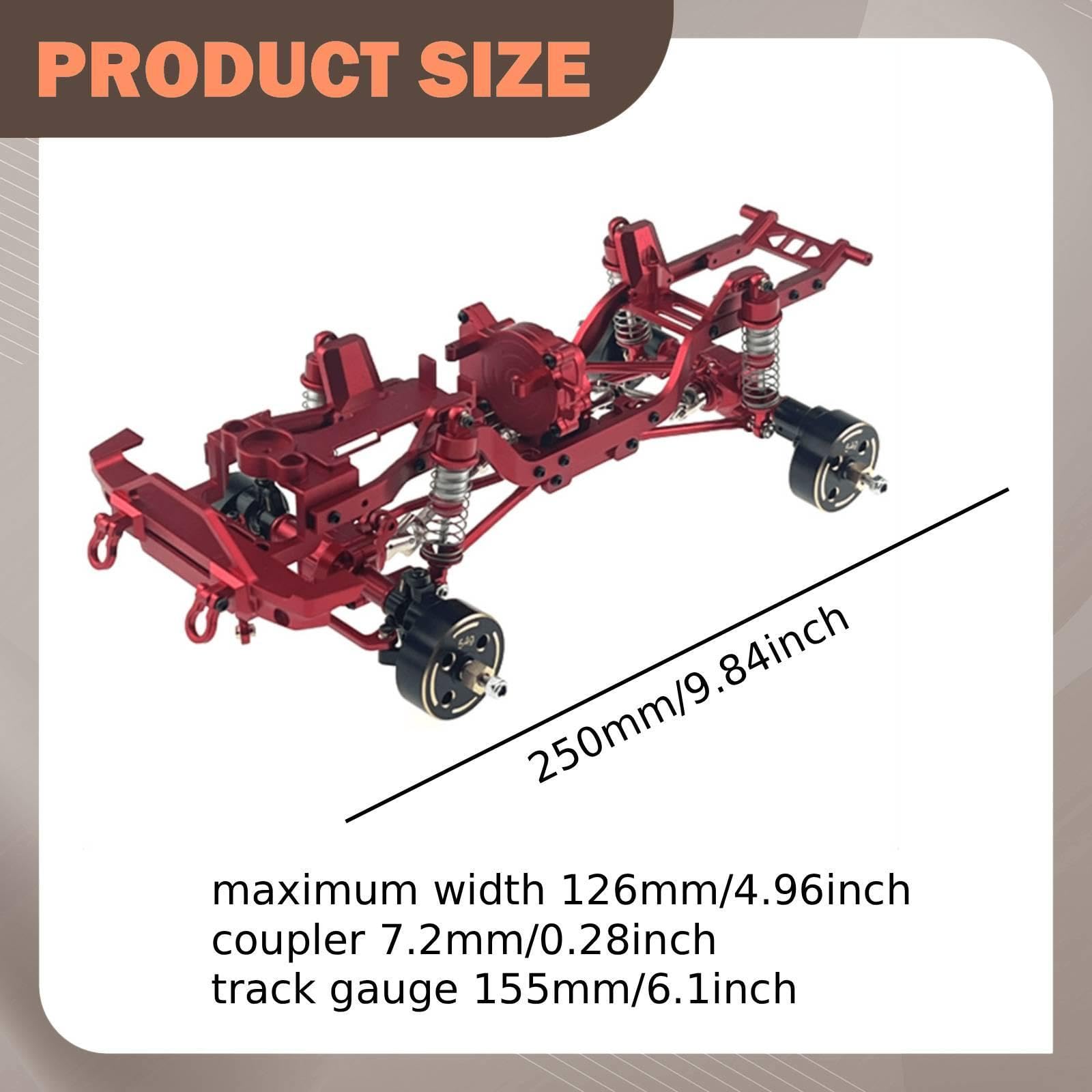 Chasis Metálico 1 18 Bastidor de Vehículo Estructura Chasis Soporte con Ruedas Mecanizado de Precisión y Conexiones Compatibilidad con, Rojo