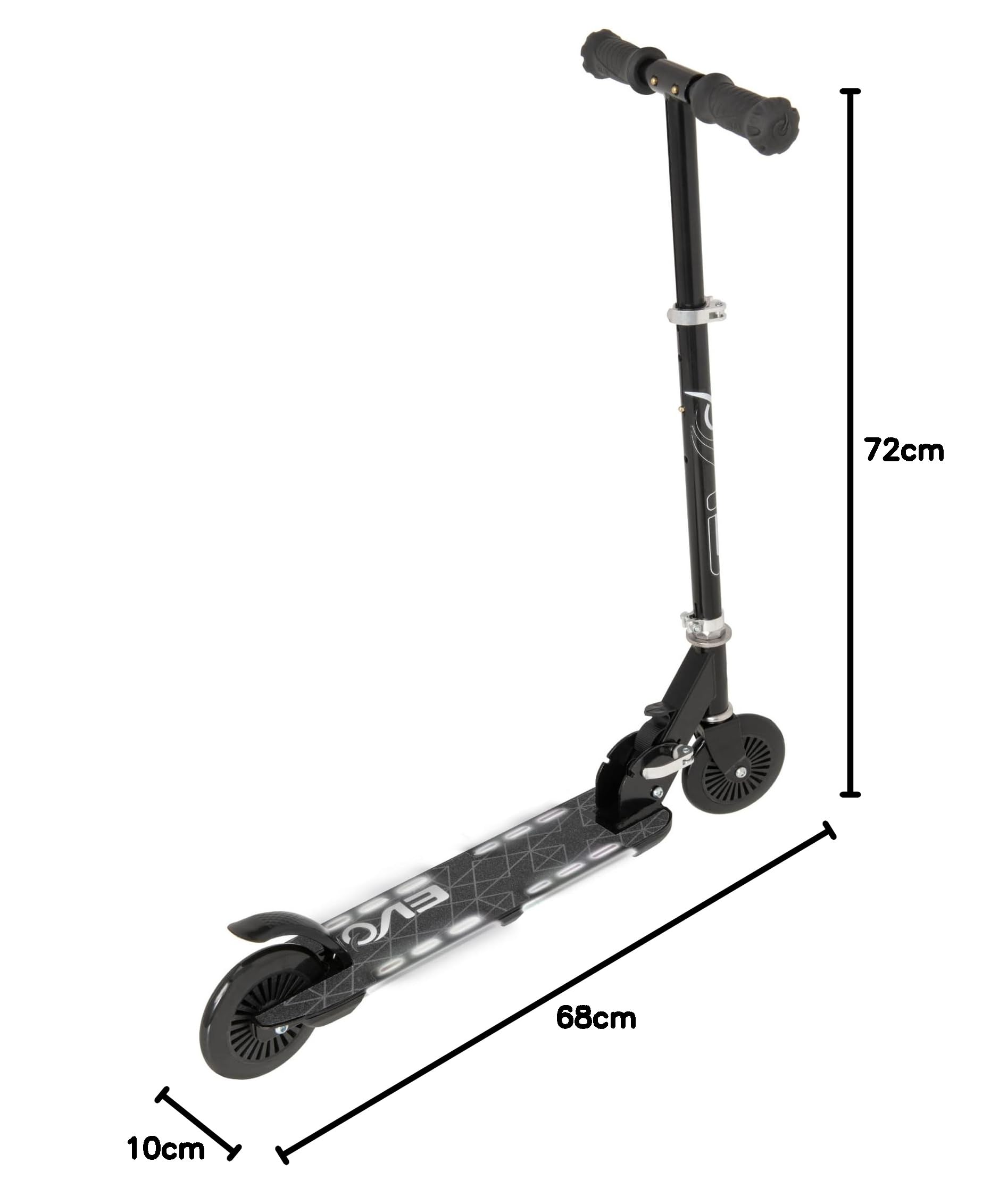 EVO Trottinette pliable et réglable à deux roues pour enfants, avec plateforme lumineuse, couleur noir