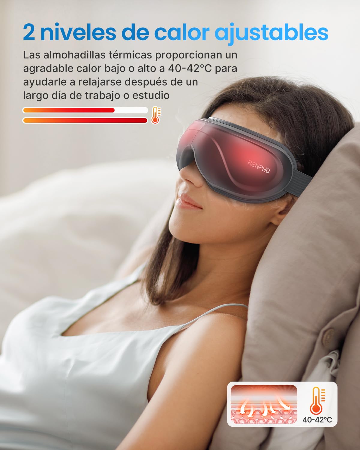 RENPHO Eyeris 2 Masajeador de ojos mejorado con niveles de calor, vibración compresión, 5 modos, antifaz masajeador recargable por la sequedad ocular, la hinchazón, el cansancio ocular y las ojeras