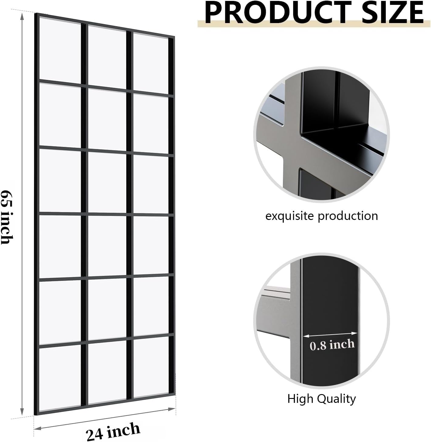 Dewfig 65"x 24" Window pane Full Length Mirror, Wall Mirror, Floor Standing Mirrors, Farmhouse Long Full Body Mirrors Wall Mounted for Living Room, Bedroom, Entryway, Fireplace, Black