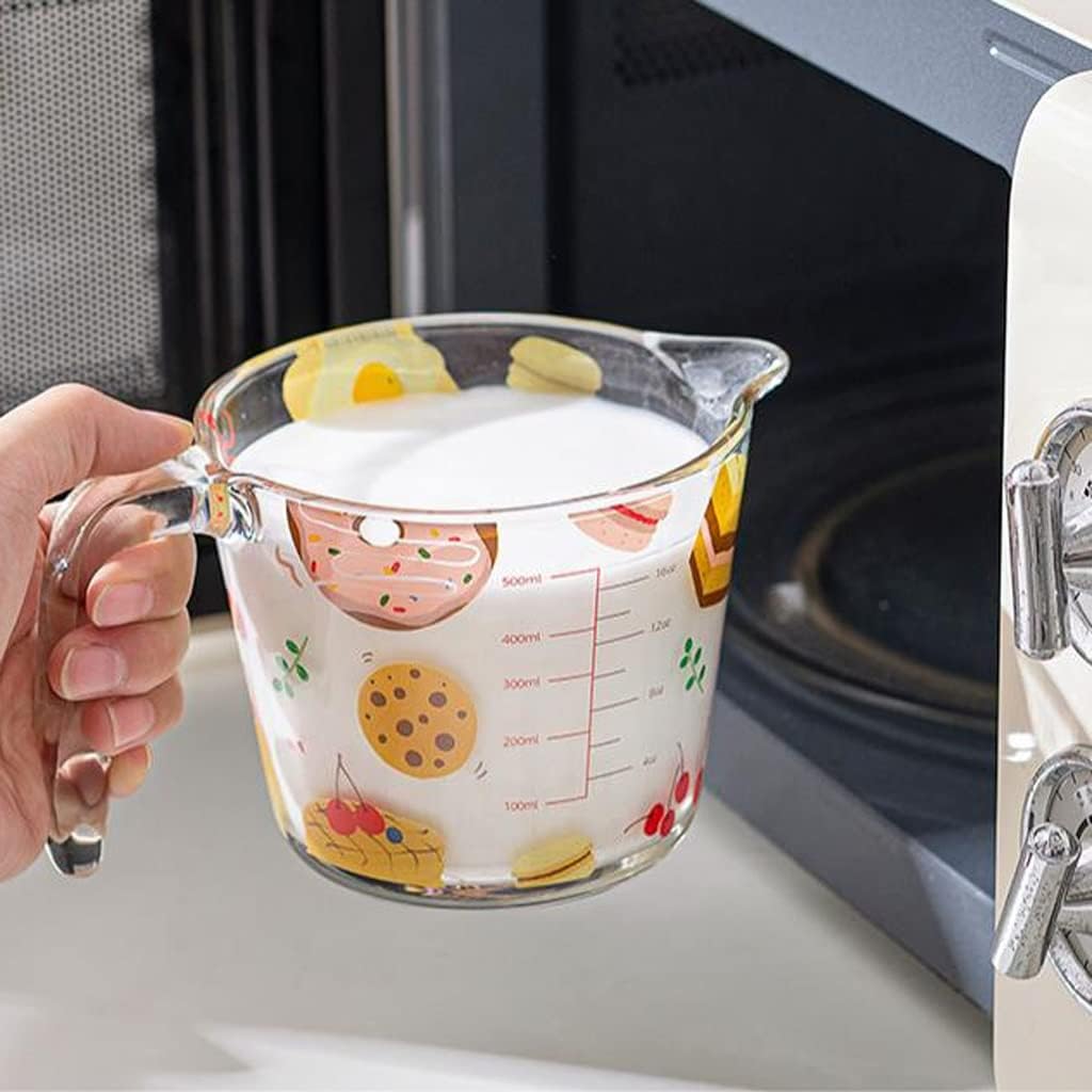 Lovely Glass Measuring Cup With Handle With Scale Heat-resistant Household Baking Cups Beaten Egg Cups Kitchen