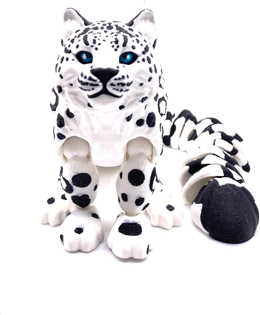 13" Large Articulating Snow Leopard – Premium 3D Printed Multicolor Fidget Toy – Realistic Flexible Joints – Sensory Stress Relief Desk Pet – Gift for Kids & Adults – Made in USA by Splaz3D