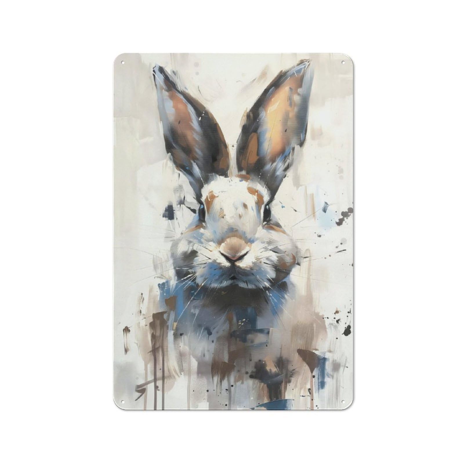 Rustic Tin Wall Sign 30x20cm Featuring Watercolor Rabbit Bunny, Bistro Wall Plaque for Restaurant, Kitchen, Counter Or Breakfast Nook