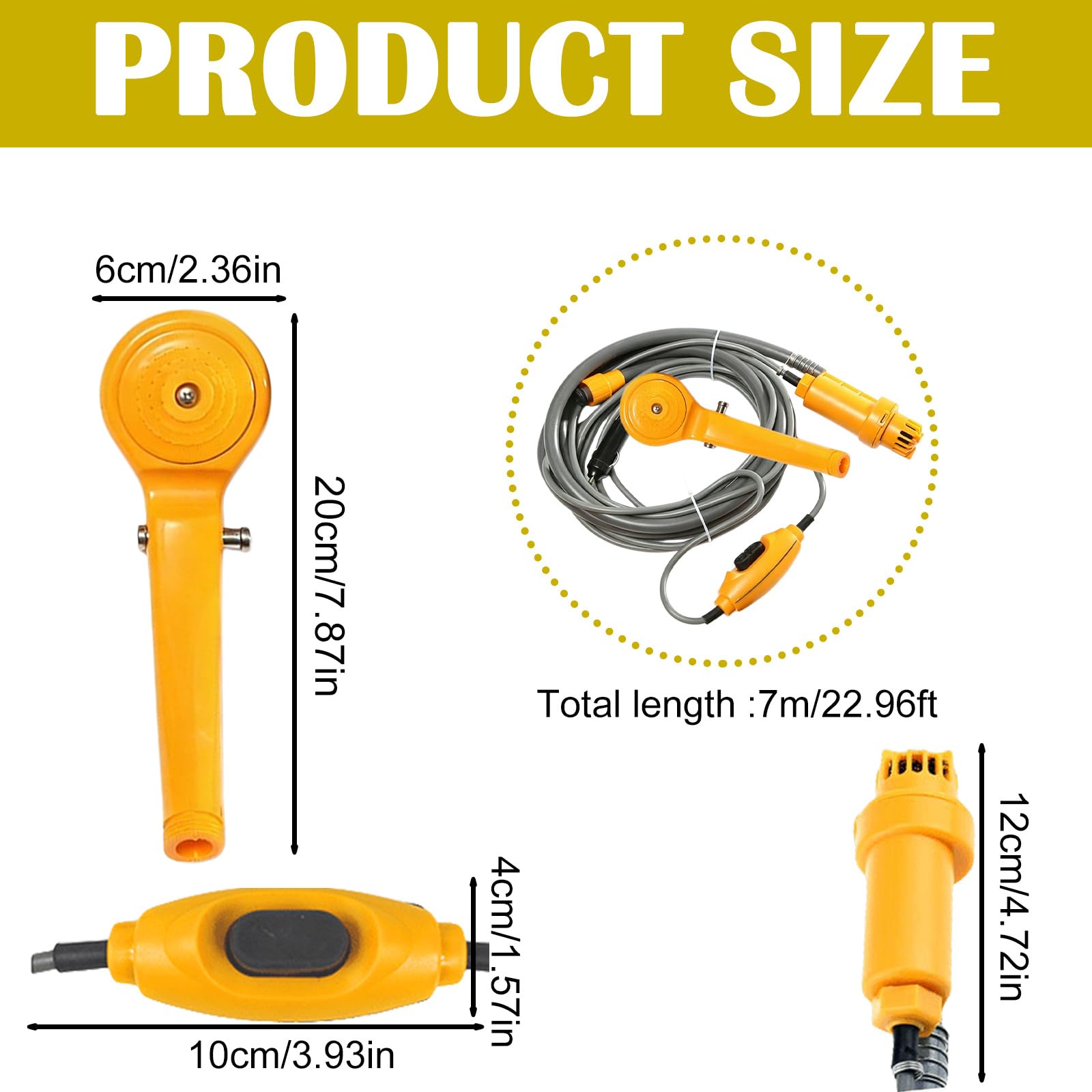 Doccia portatile da campeggio, 12 V, per campeggio, presa accendisigari, per esterni, con pompa a immersione e soffione, doccia per esterni, per auto, roulotte, camper