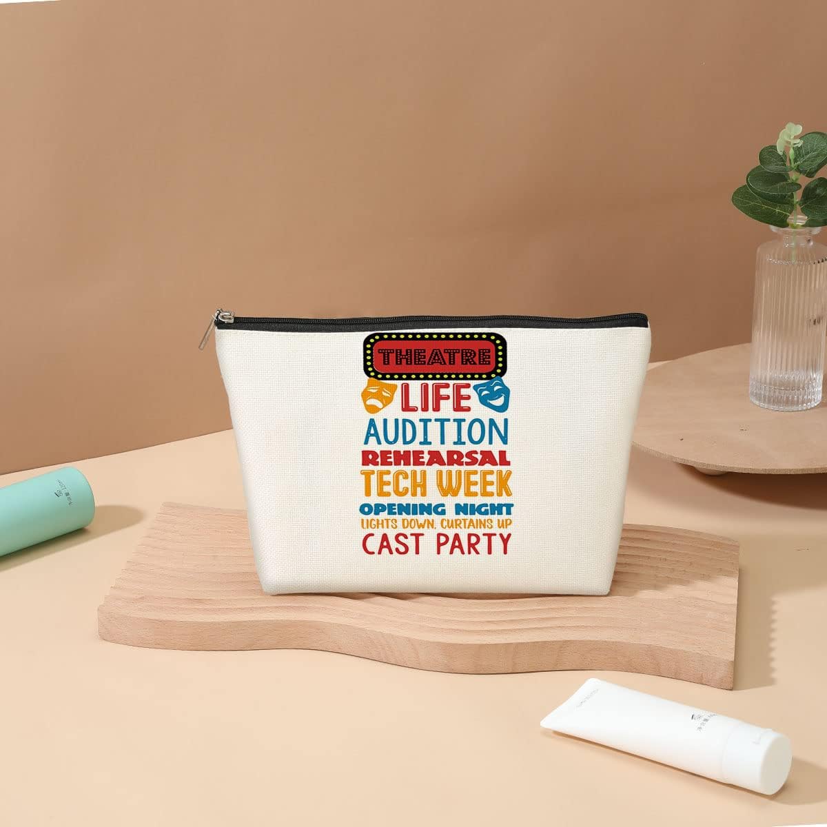 Theatre Life Cosmetic Bag Makeup Bag Pouch Theater Gifts Musical Theatre Drama Lover Gifts Comedy Tragedy Mask Bag for Women Actor Actress Teacher Friends Sister Bestie Mom Beach Birthday Graduation - Image 3