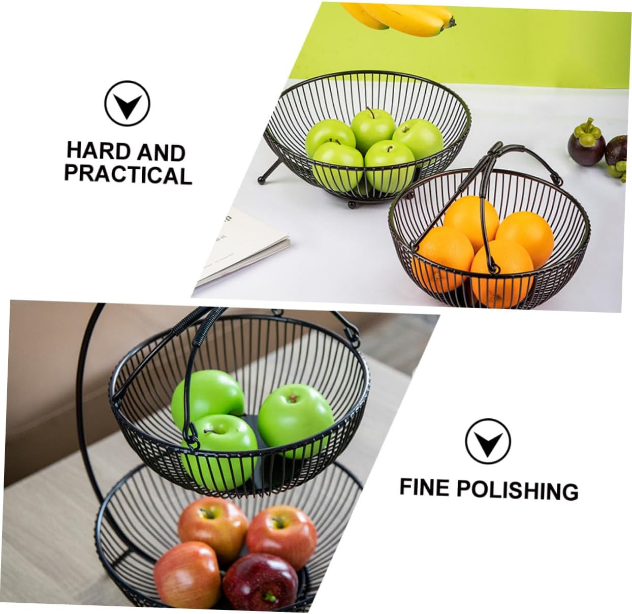 Cabilock Iron Fruit Basket Marble Black Produce Basket for Potpourri Bowl Fruit Holiday