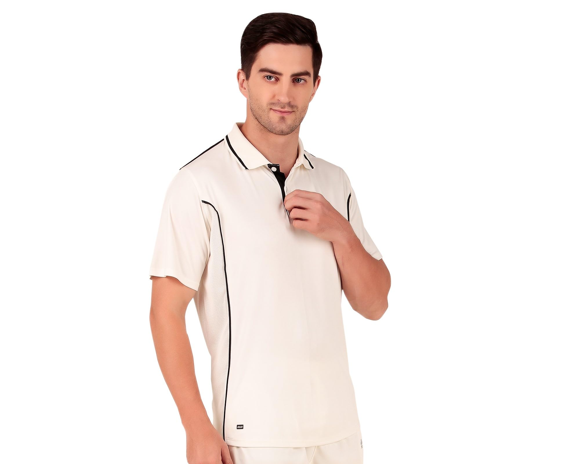 Cricket Polo T-Shirt, for Mens/Boys White (Black Strips)-image-37