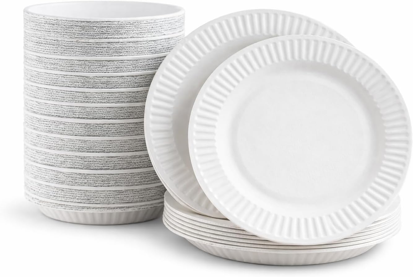 1ABOVE 35 Pack of 7-inch Disposable Paper Plates, 18cm White Paper Plates Perfect for Everyday Use, Ideal for BBQ's, Parties and Events — image 1