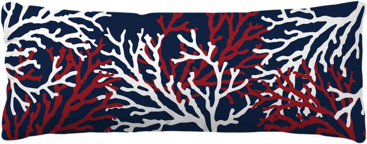 Pillow Covers 20x54 Inch - Body Summer Ocean Red White Coral Nave Blue Soft Brushed Microfiber Pillowcases with Hidden Zipper Closure Bed Pillow Shams for Bedroom Sofa Car