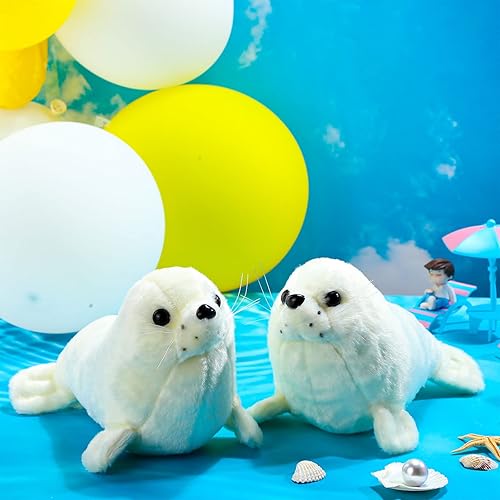 Miniatura 3 de Sosation Juego de 4 piezas de animales de peluche con sello de peluche de foca gordita blanca, lindo sello de almohada de abrazo, juego de juguetes