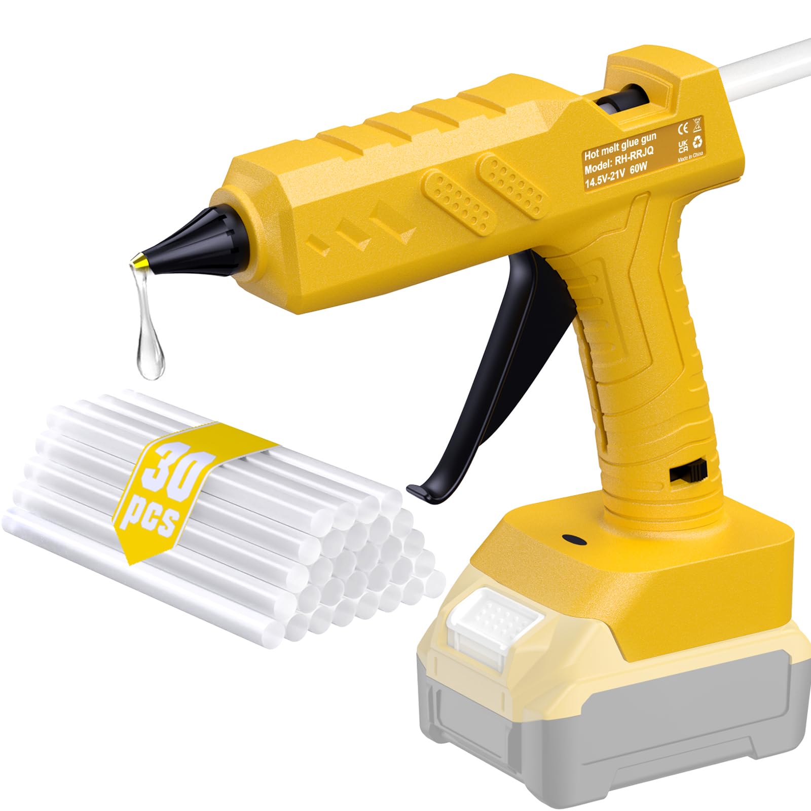 Pistolet à colle chaude sans fil pour Dewalt 20V (sans batterie), idéal pour les réparations, le bricolage, la maison, avec 30 bâtonnets de 11mm