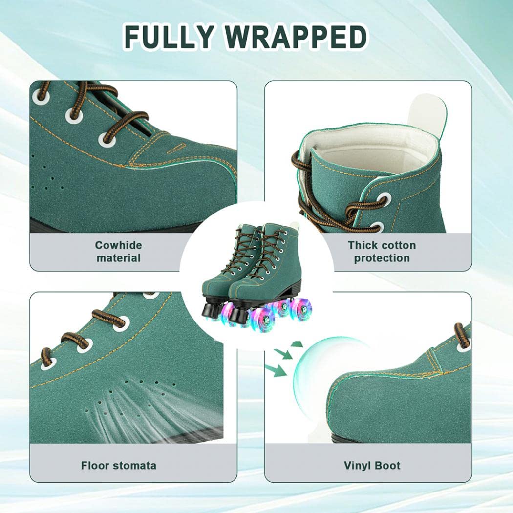 Silvertree Patins à roulettes pour homme et femme en cuir synthétique - Patins à roulettes brillants pour adultes - Patins à roulettes lumineux à quatre roues pour filles et garçons - Unisexe