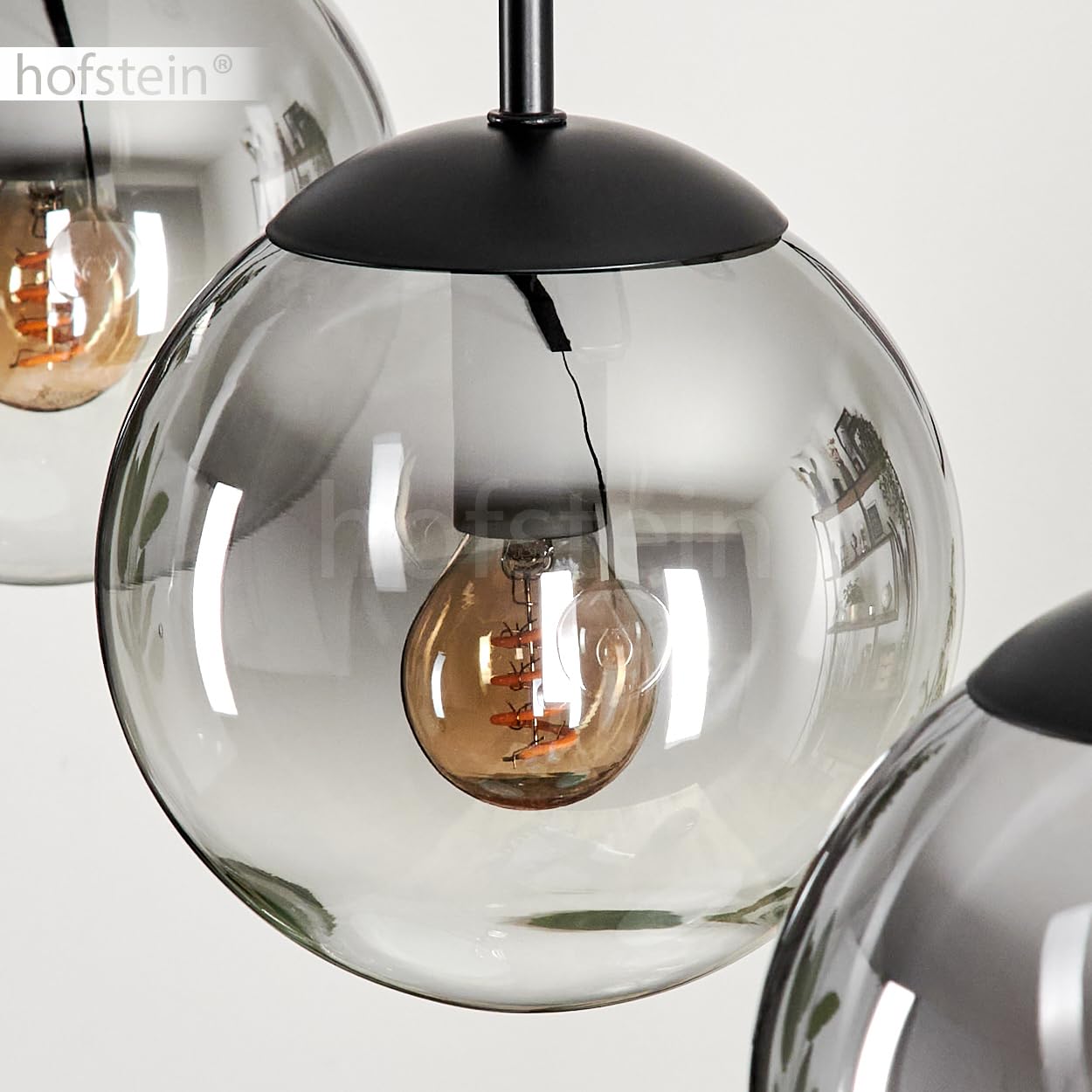 HOFSTEIN Gastor - Lámpara de techo (3 focos, metal y cristal, color negro/ahumado/transparente, moderno, diseño retro, 15 cm de diámetro, E14, para comedor, cocina, salón