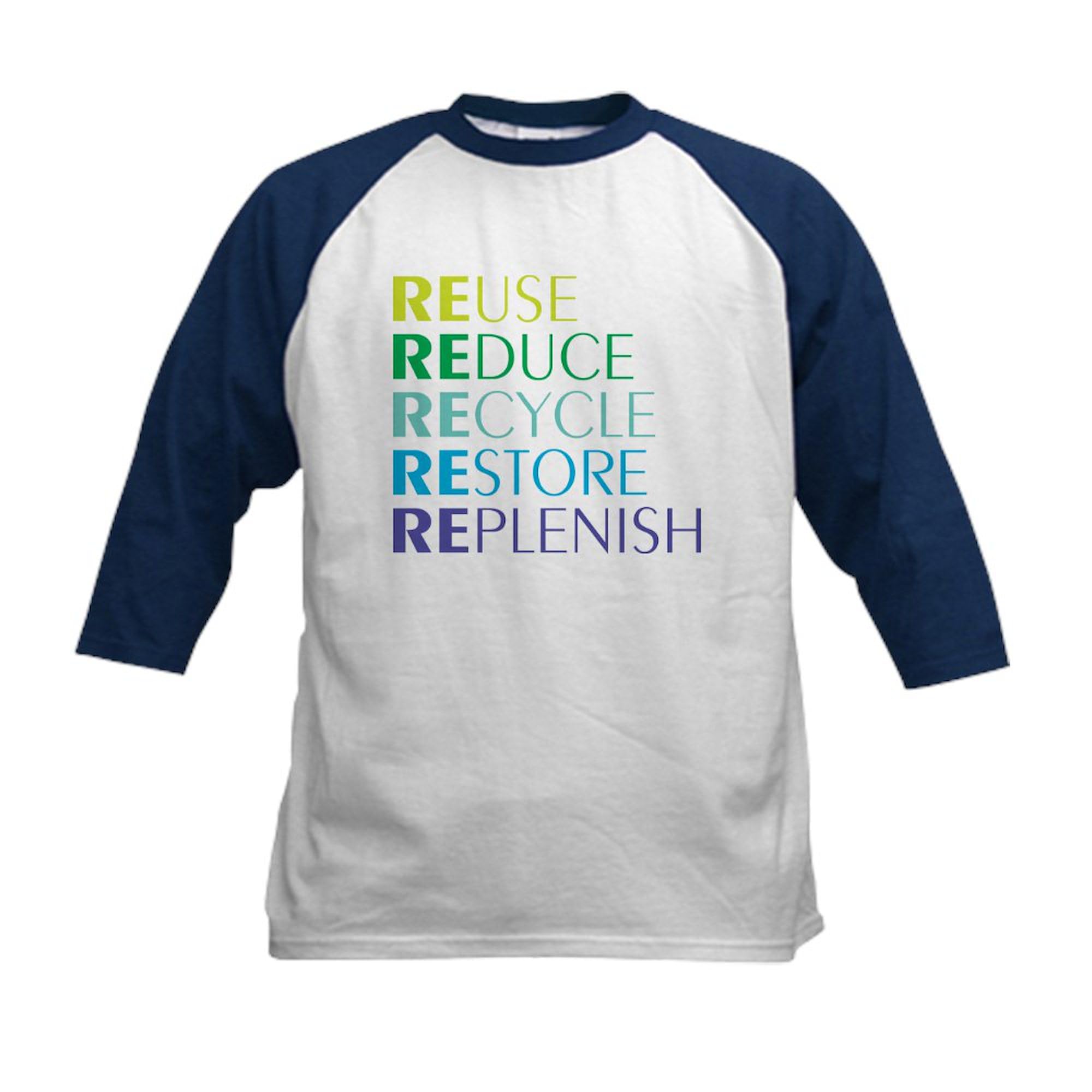 CafePress Replenish Baseball Jersey Kids Cotton Baseball Jersey, 3/4 Raglan Sleeve Shirt Navy/White