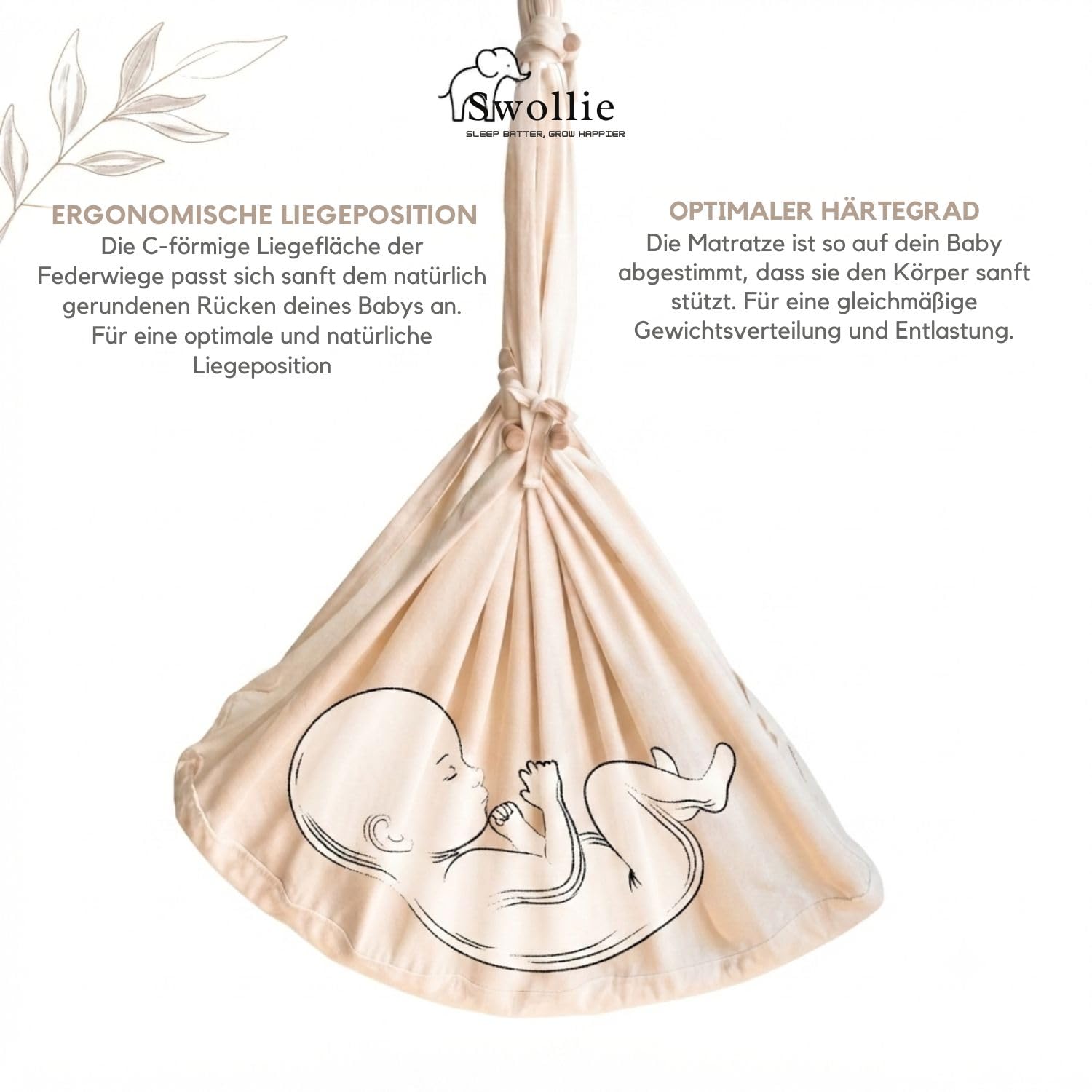 Premium Federwiege mit Motor - für Babys ab Geburt bis 15 kg - Tempo und Timer übergangslos einstellbar - Bio-Baumwolle und Schafwollmatratze