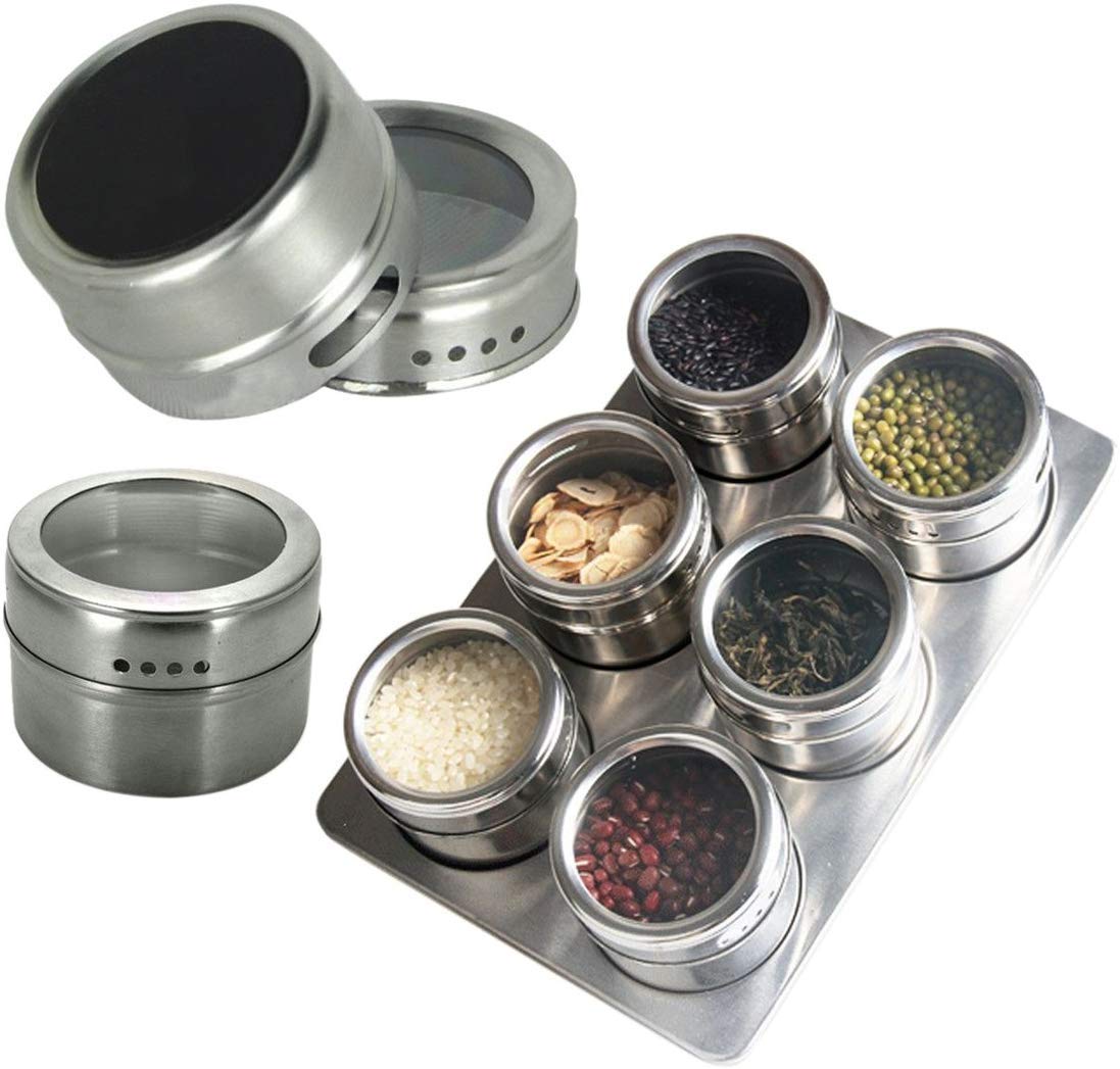 VEDHAK6 Pcs Stainless Steel Magnetic Masala Rack Set for Kitchen, Dining Room, Restaurants, Storage spice rack set for Tray Box Spice Jar Container Adjustable Metal Stand to Organize and Spice.