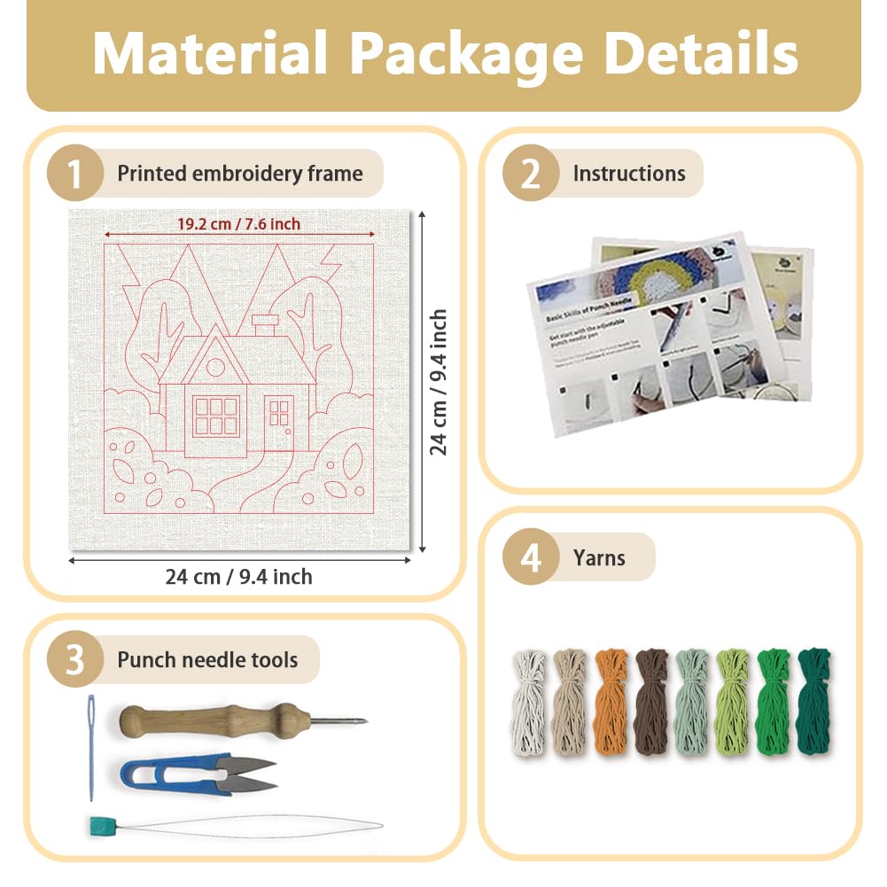DOODLREAM Forest Cabin DIY Punch Needle Embroidery Kit for Adult Beginner 24 cm Punch Stitching Craft Set for Starter with Frame Fabric Pattern - Image 2