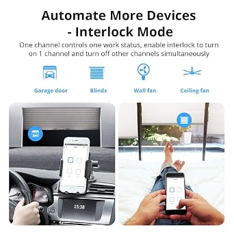 Sonoff 4CH Pro R3 Wi-Fi Smart Switch 4-Gang Din Rail Mounting Home Automation,Self-Locking/Interlock Control Home Appliances, RF/APP/Voice/LAN Control, Compatible with Alexa