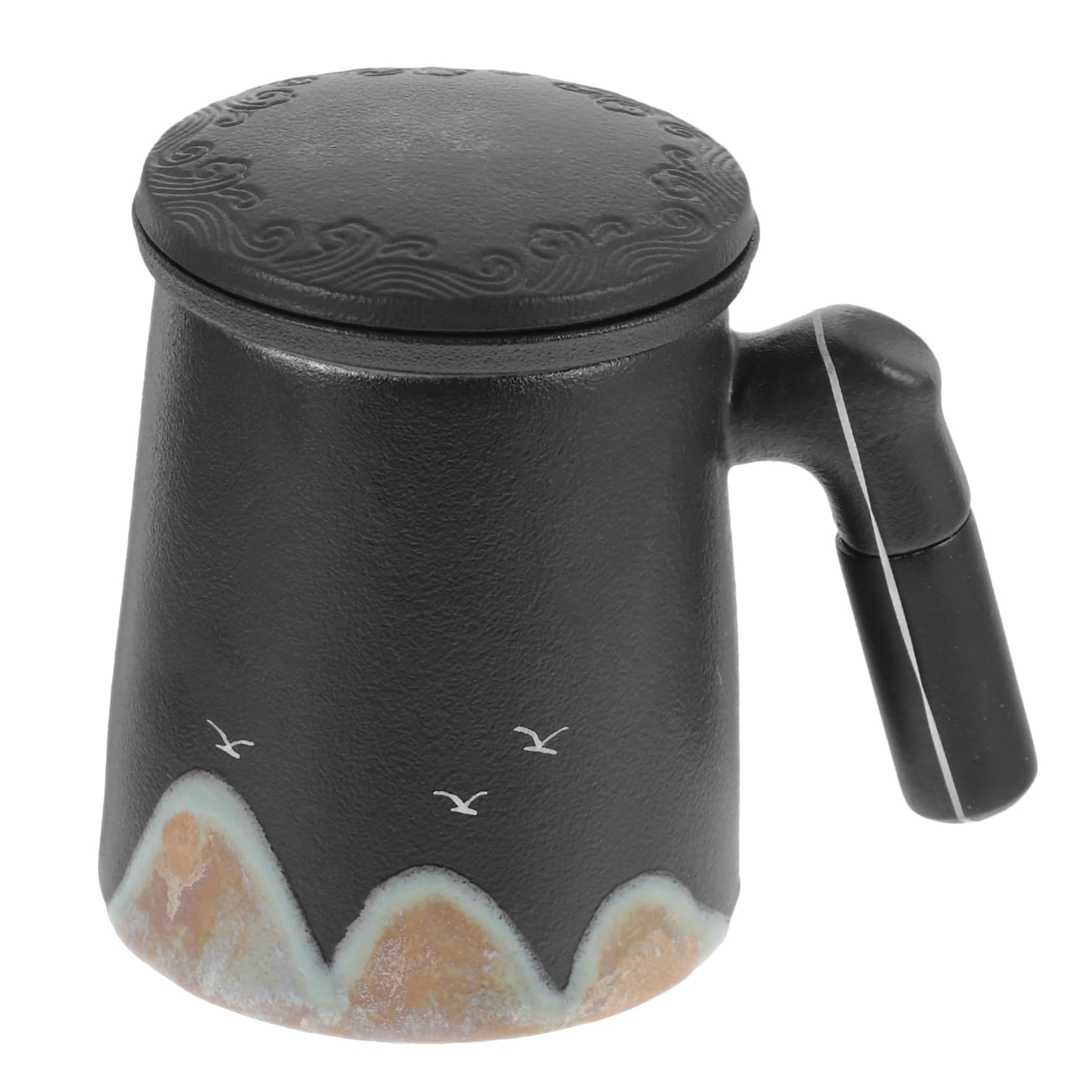 DECHOUS Tasse à Thé en Céramique 410ml avec Couvercle et Séparateur, Noire