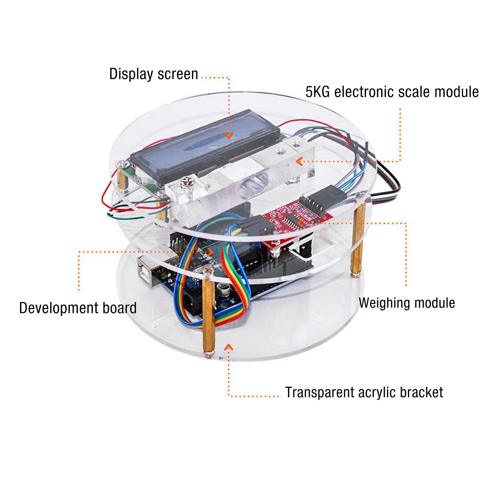 Tyenaza Kit de placa de desarrollo de báscula electrónica, pantalla LCD 1602, kit de programación de báscula digital de alta precisión con celda de carga de 5 kg