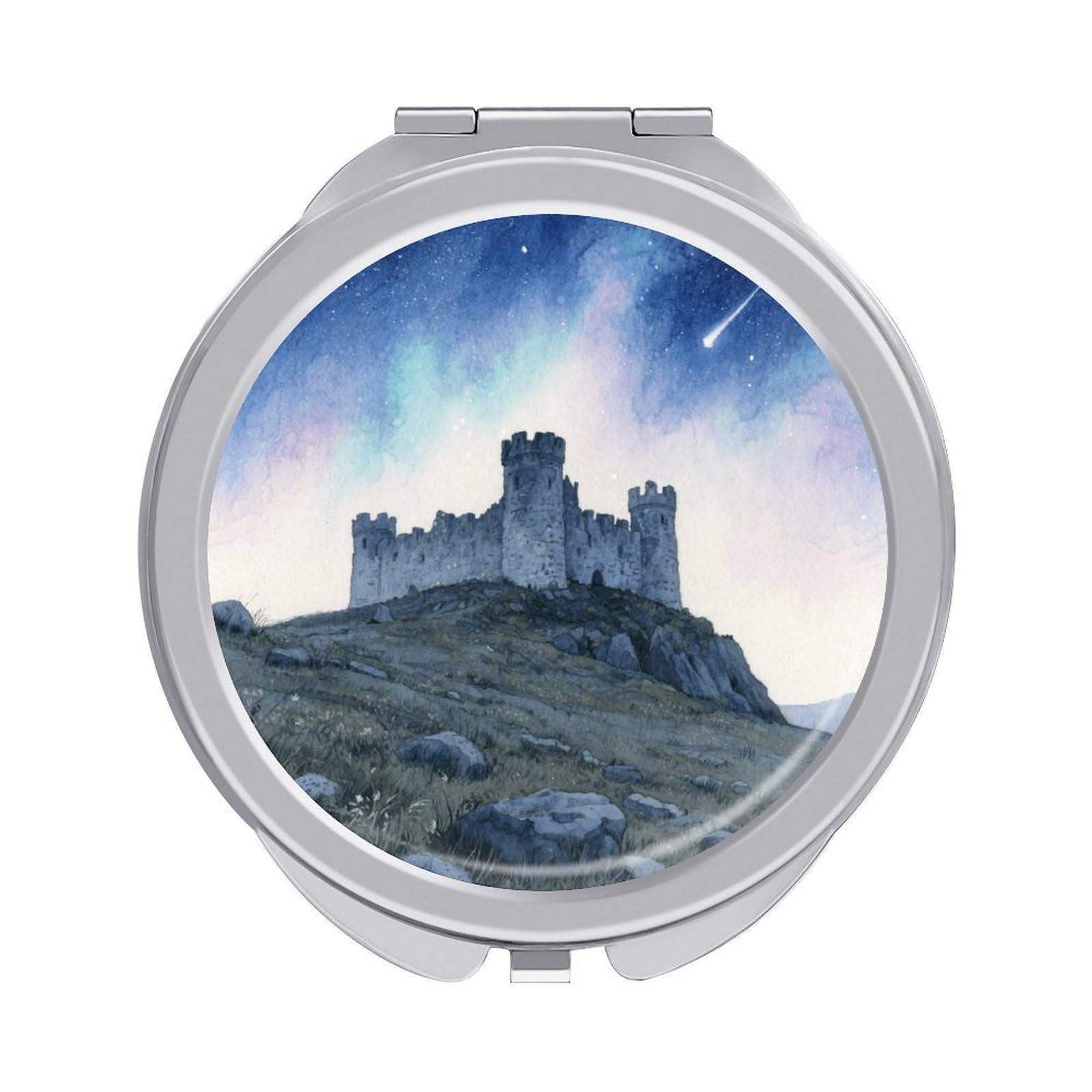 Fekiloot Style Hilltop Castle Travel Makeup Mirror Handheld Compact Mirror Portable Pocket Mirror Double-Sided 1X/2X Magnifying For Handbag And Purses