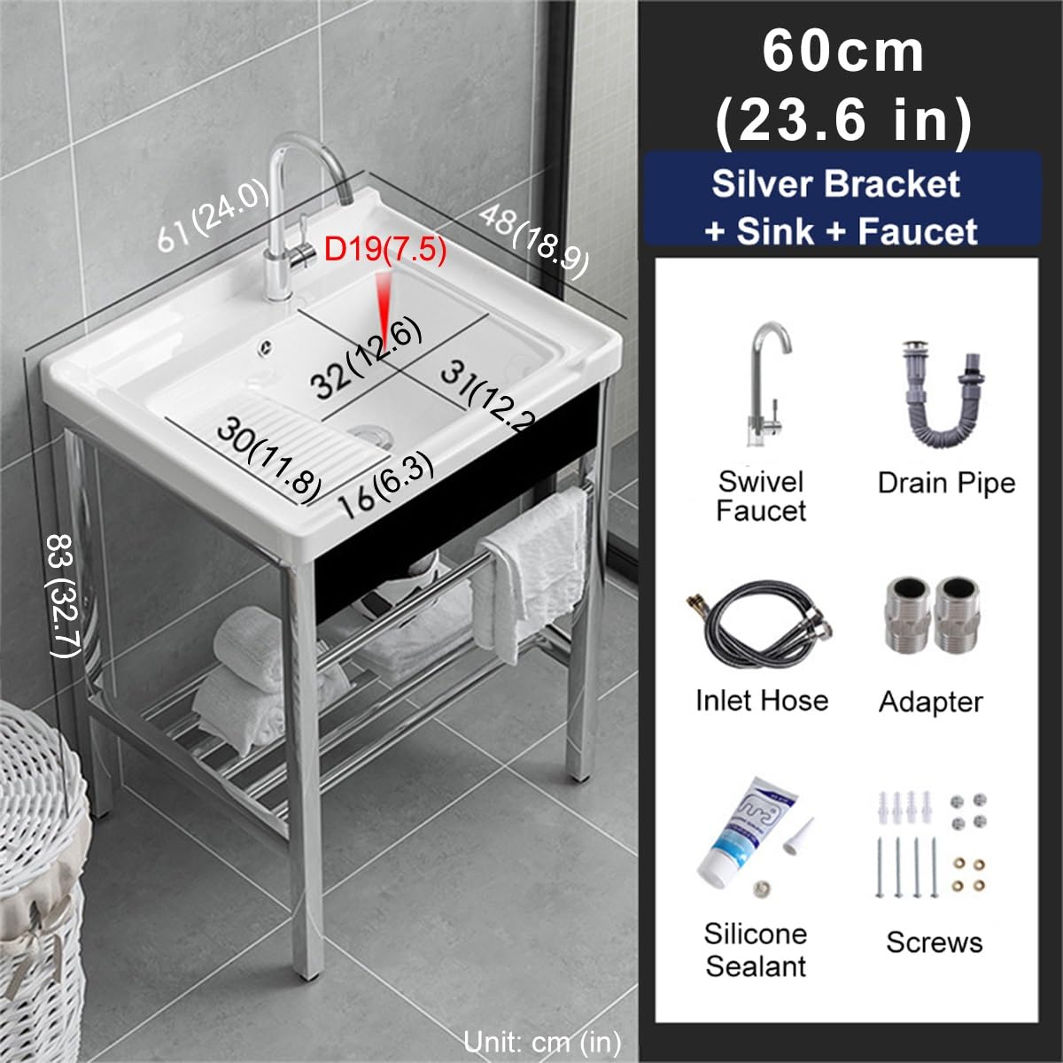 Vanity - Mobile da bagno ad angolo salvaspazio da 89,9 cm, con armadietto in metallo e rubinetto, design moderno e piccolo, con funzionale lavandino a pedale per la massima efficienza, colore: nero