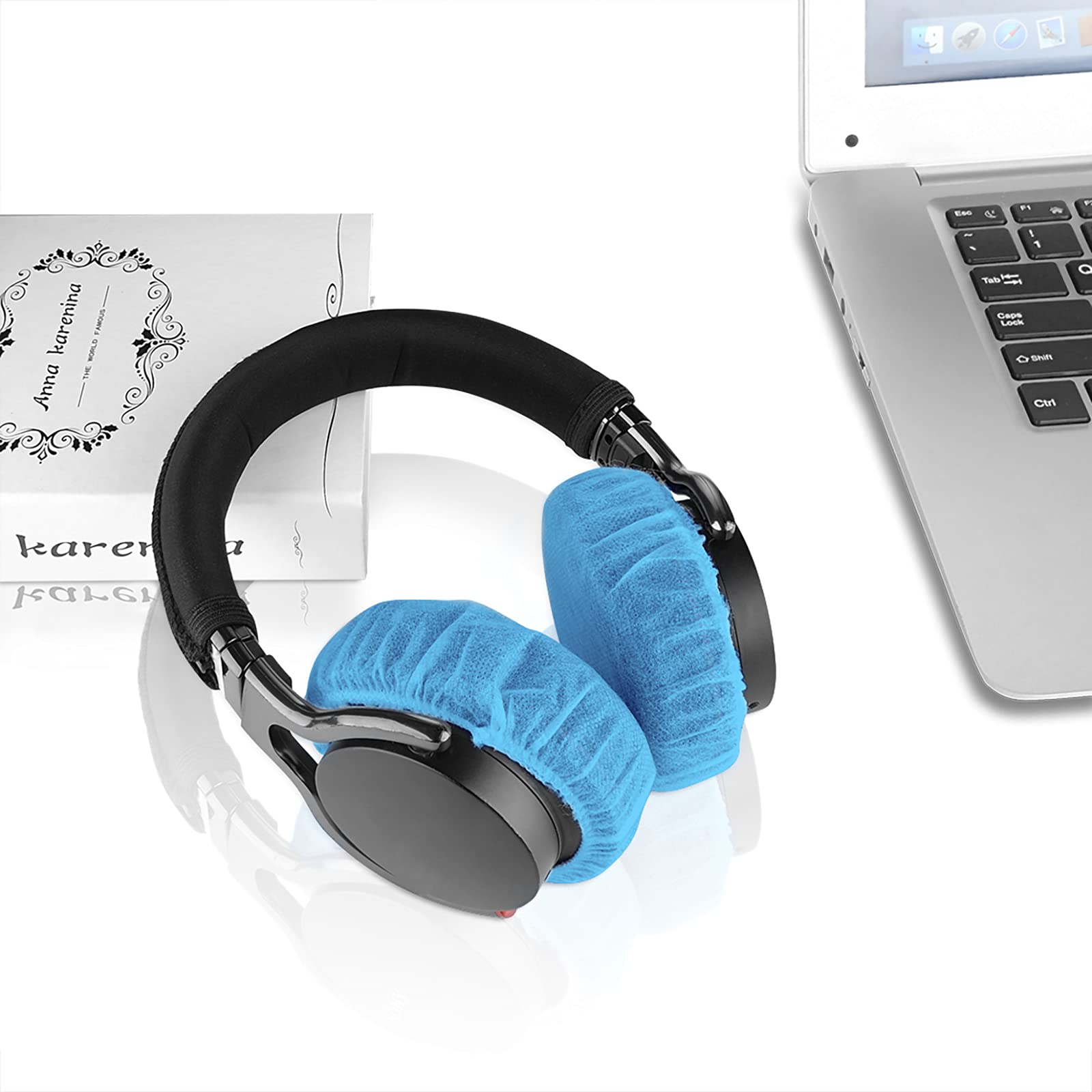 Geekria 500 paia di coperture per cuffie monouso compatibili con cuffie over-ear e dispositivi per risonanza MRI, cuscinetti sanitari elasticizzati, protezioni igieniche per padiglione (M, blu)