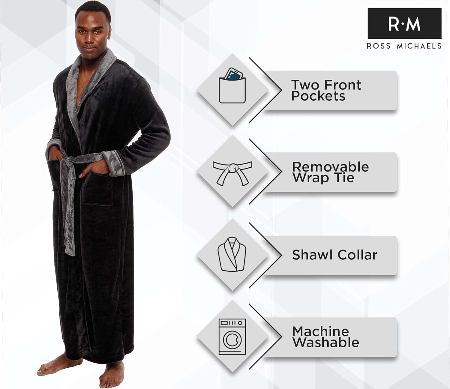 Ross Michaels Mens Robe Big & Tall - Long Plush Shawl Collar Fleece Bathrobe at  Men’s Clothing store