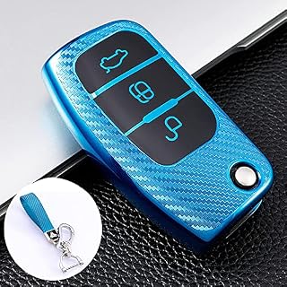 RYE Protective ABS Plastic Cover for Ford Flip Folding Key Fob,3 Buttons Car Key Case with Keychain, Compatible with Ford Fiesta/Focus/Galaxy/Fusion/Mondeo/Kuga-Black