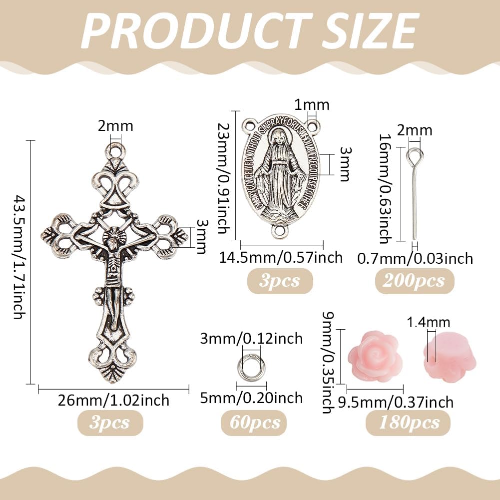 PH PandaHall Rosary Making Supplies, 446pcs Pink Rose Beads with Cross Charms Rosary Prayer Making Supplies First Communion Necklace Set for Christmas Baptism Easter Ramadan Necklace Jewelry Making - Image 2