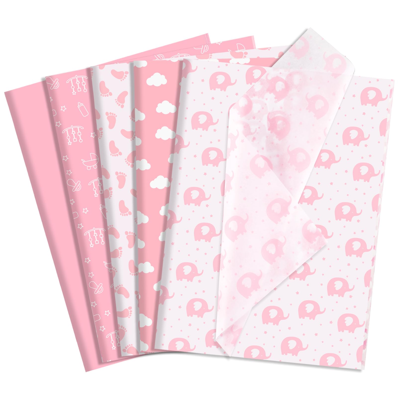 woric 60 Sheets Tissue Paper for Wrapping Gifts, 50x35cm Baby Tissue Paper Baby Girl Wrapping Paper for Newborn Baby Shower Girl Christening Birthday Party DIY Crafts