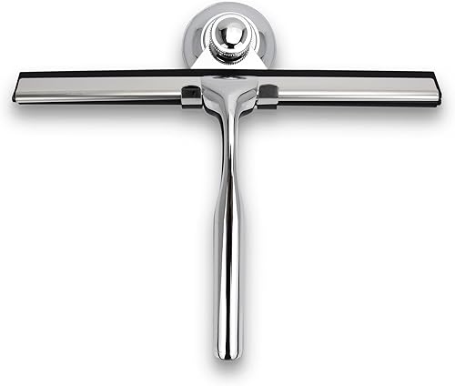 Escobilla de goma para puerta de cristal de ducha con soporte, hoja de silicona de 10 pulgadas, mango cromado de acero inoxidable, para ventana de