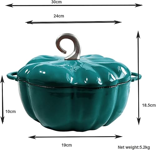 Miniatura 5 de Estofado de esmalte de hierro fundido de calabaza, horno holandés de hierro fundido de calabaza, cazuela de calabaza de 3.7 l con tapa y asas, olla
