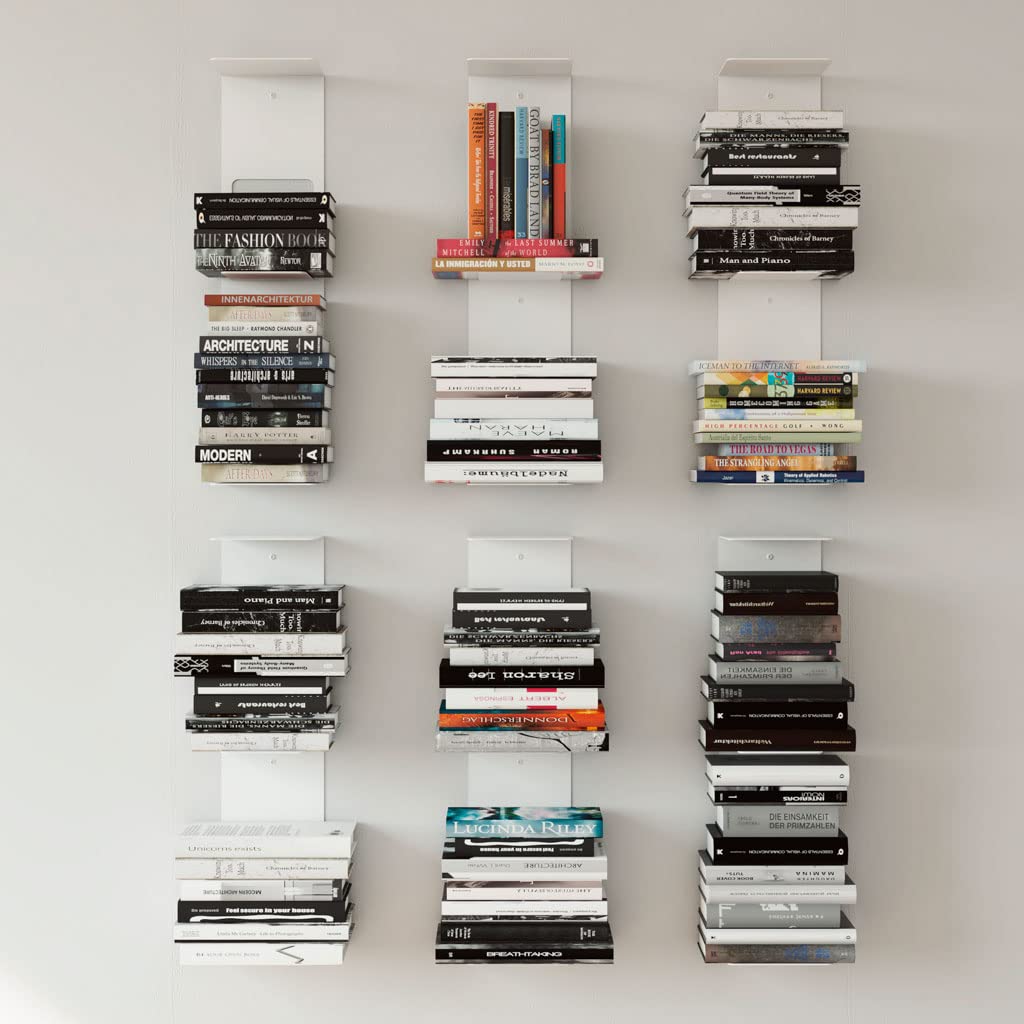 Estante Metálico Vertical Flotante de Pared | Ideal para organización de Libros y decoración | Acero Lacado al Horno | Fabricado en España (White)