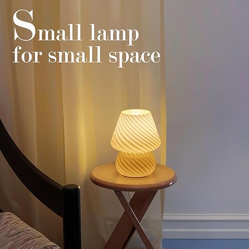 Miniatura 5 de ONEWISH Lámpara de hongo, pequeña lámpara de mesita de noche con vidrio a rayas, luz nocturna para dormitorio, sala de estar, bombilla de 3000 K de