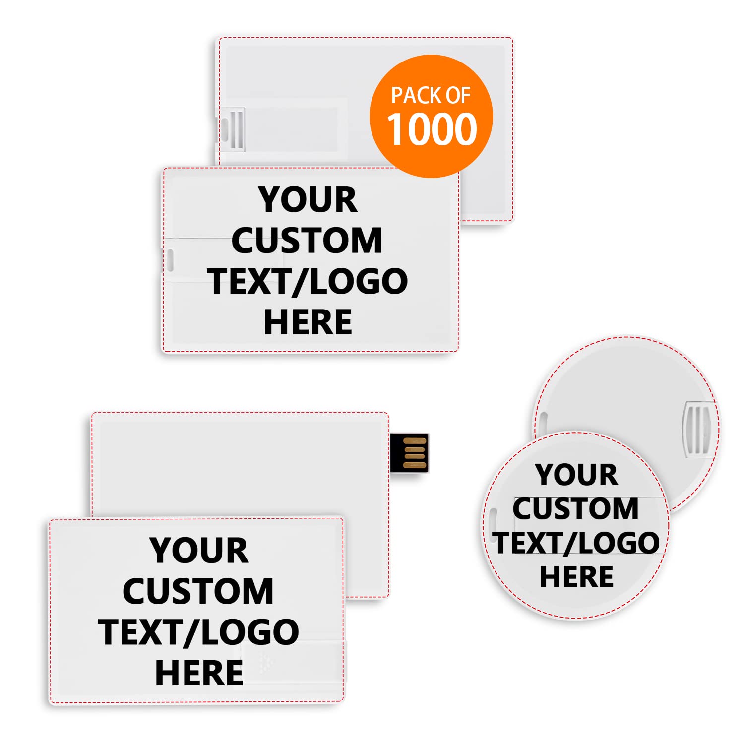 USB Stick Kreditkarten Personalisiert 1000 Stück, Individualisiert Logo Bedrucken - als Firmengeschenke und Werbegeschenke - 4GB