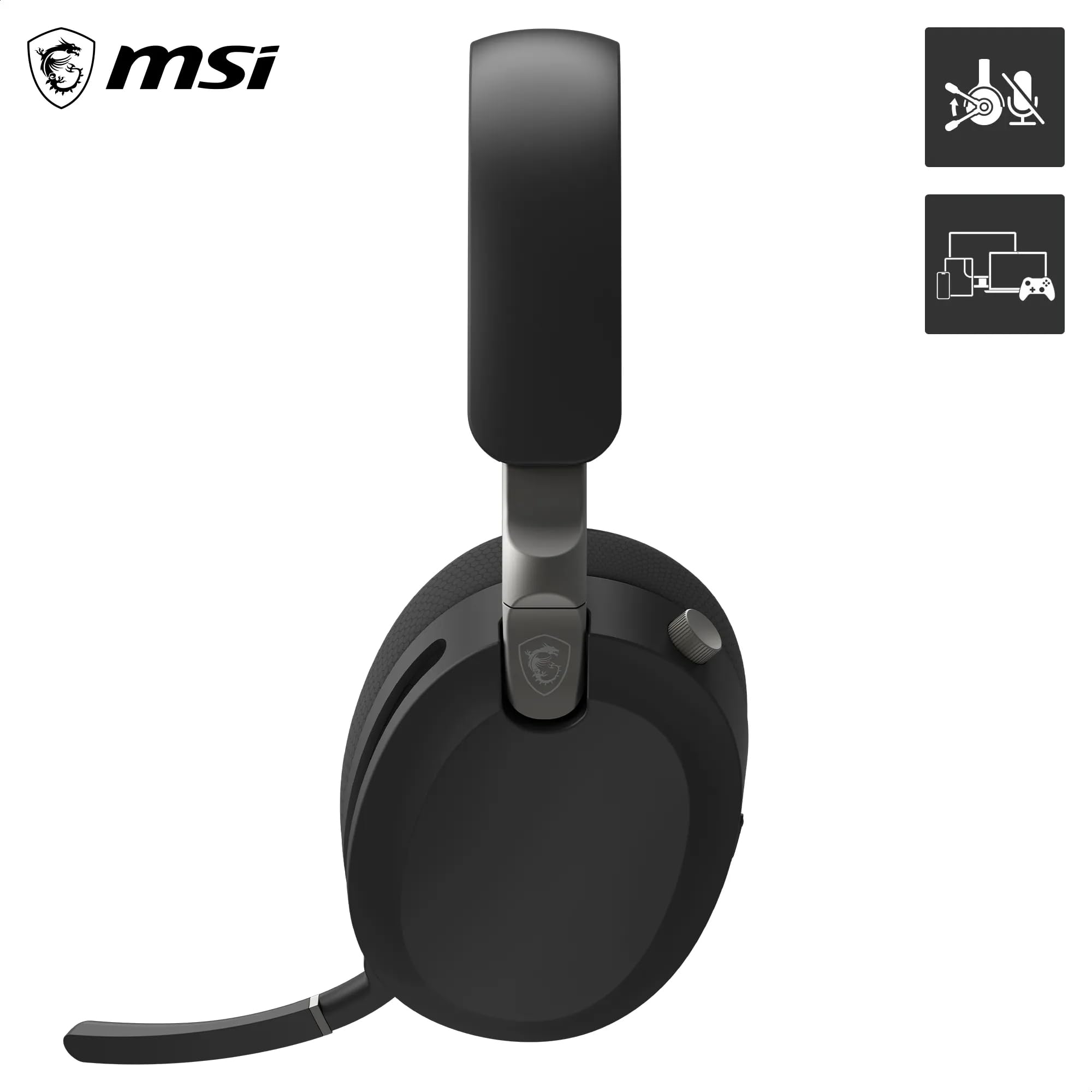 MSI Maestro 500 Wireless Auriculares Gaming Inalámbricos Negro (Bluetooth 5.4, 2.4GHz USB-C, Cancelación de Ruido Activa ANC, Batería hasta 90h, Micrófono con Cancelación ENC, Audio Nahimic 3D)