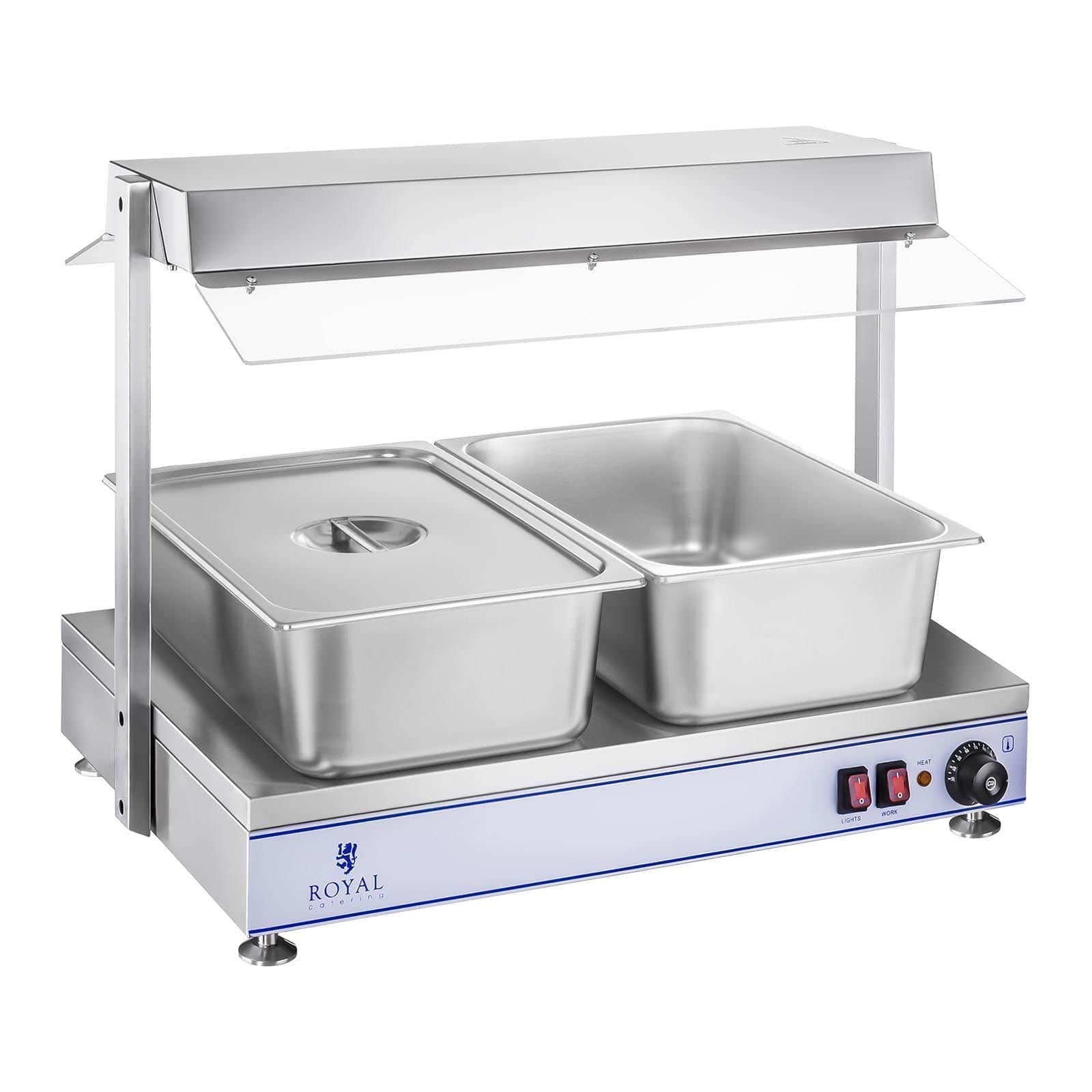 Royal Catering RCHP-70 Warmhalteplatte Heizplatte (1.100 Watt, 70 x 50 cm, 2 Halogenlampen, Edelstahl, Temperaturbereich bis 110 °C) Bain Marie Speisenwärmer Suppenstation Wärmetheke