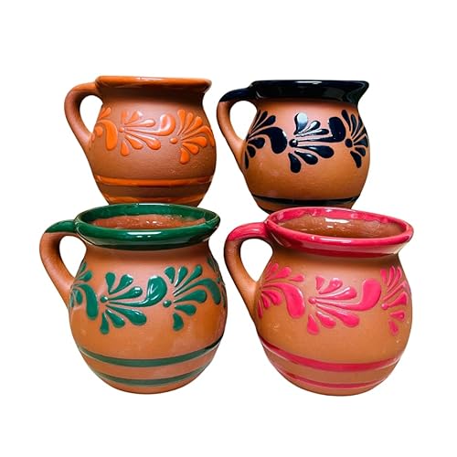 Mexican Plumeado Clay Mug - Set of 4 Mugs - Guelaguetza Designs