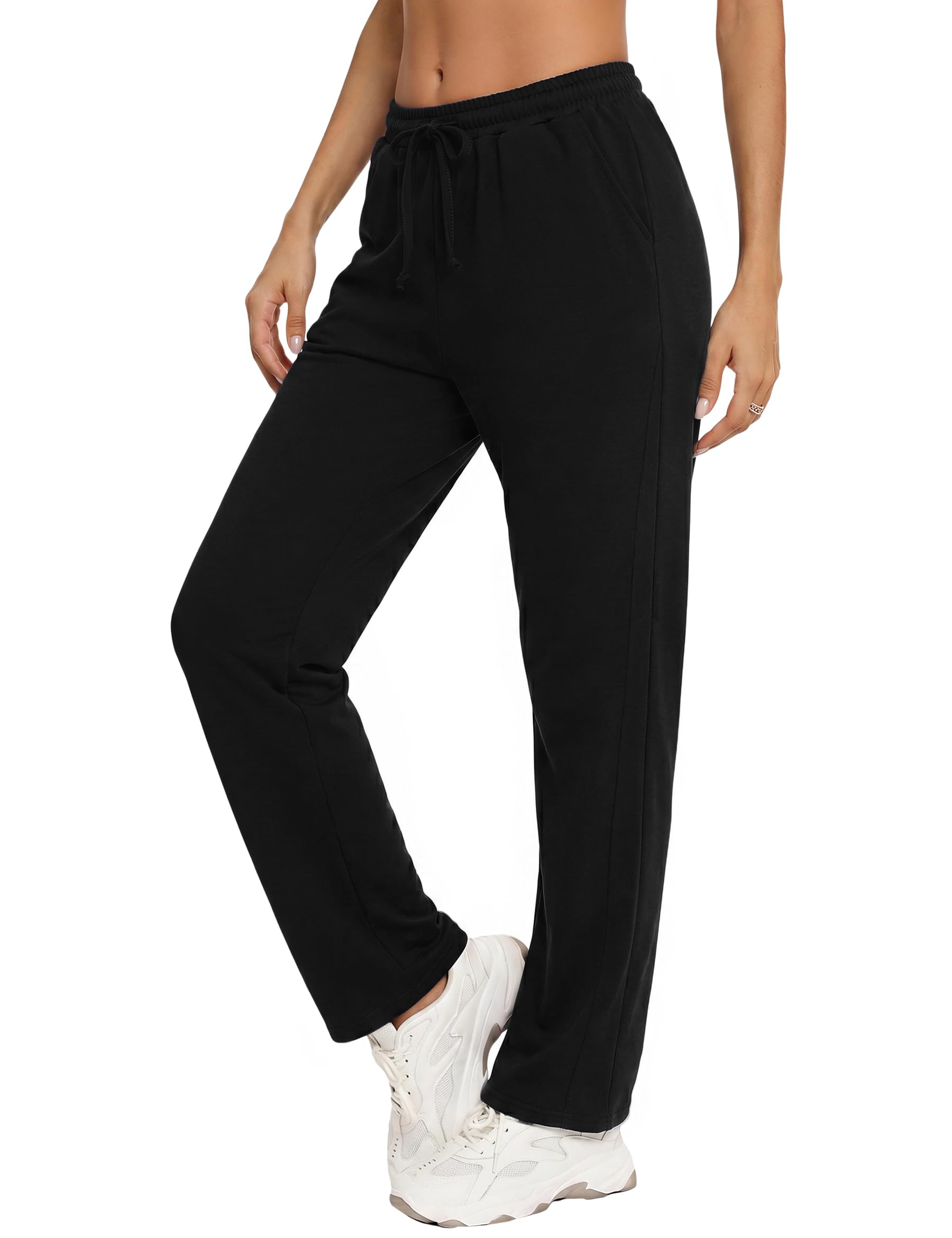 Demegimi Jogginghose Damen Lang Baumwolle Baggy High Waist Steifen Gerades Weites Bein