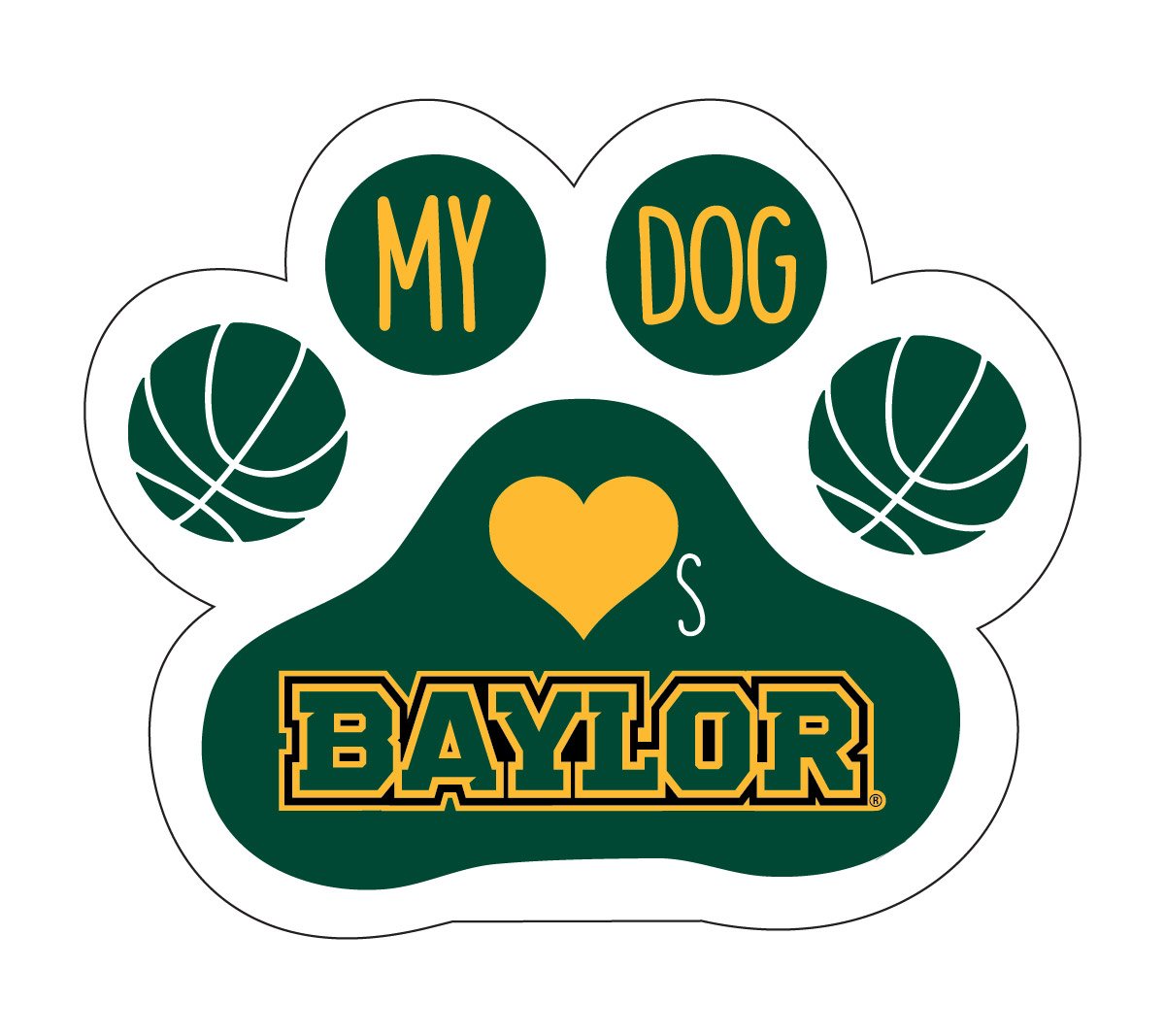 BASKETBALL PAW MAGNET-BAYLOR BASKETBALL DOG PAW MAGNET