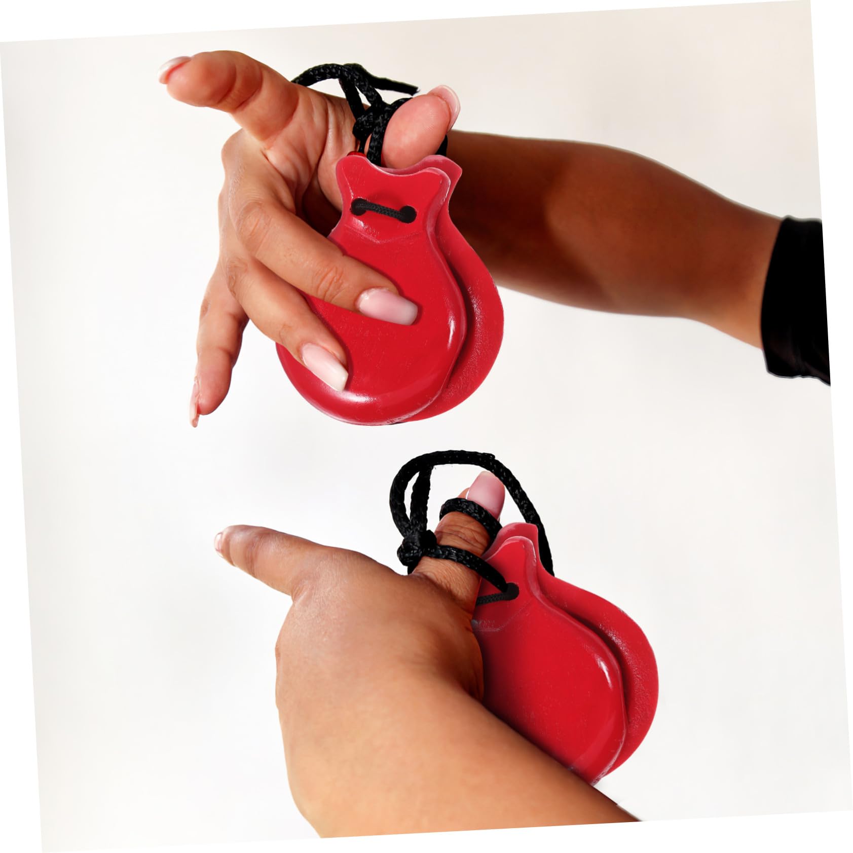 Nacchere Da Dito in Legno Per Bambini, Strumento Musicale Percussione Portatile Suono Nitido, Set 2 Paia Nero e Rosso Per Educazione Musicale e Gioco Educativo