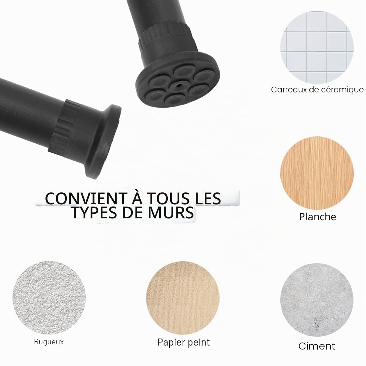 Tringle télescopique, 310-410 cm, noire, tringle à serrer pour rideaux et séparateur de pièce, tringle à rideaux extensible, tringle à tension