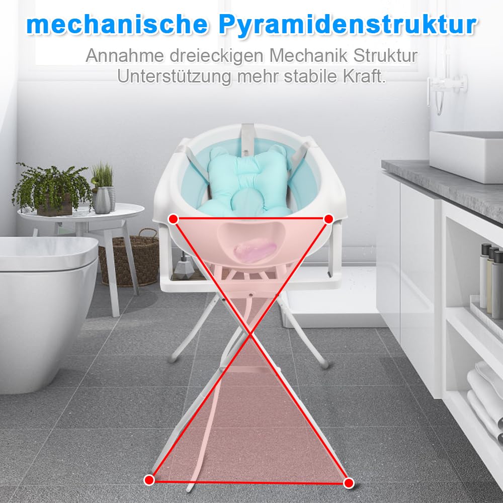 Bañera infantil con soporte 82 cm, bañera plegable para bebé, tumbona de baño para bebe, baño seguro y cómodo para recién nacido, bañera plegable con soporte antideslizante