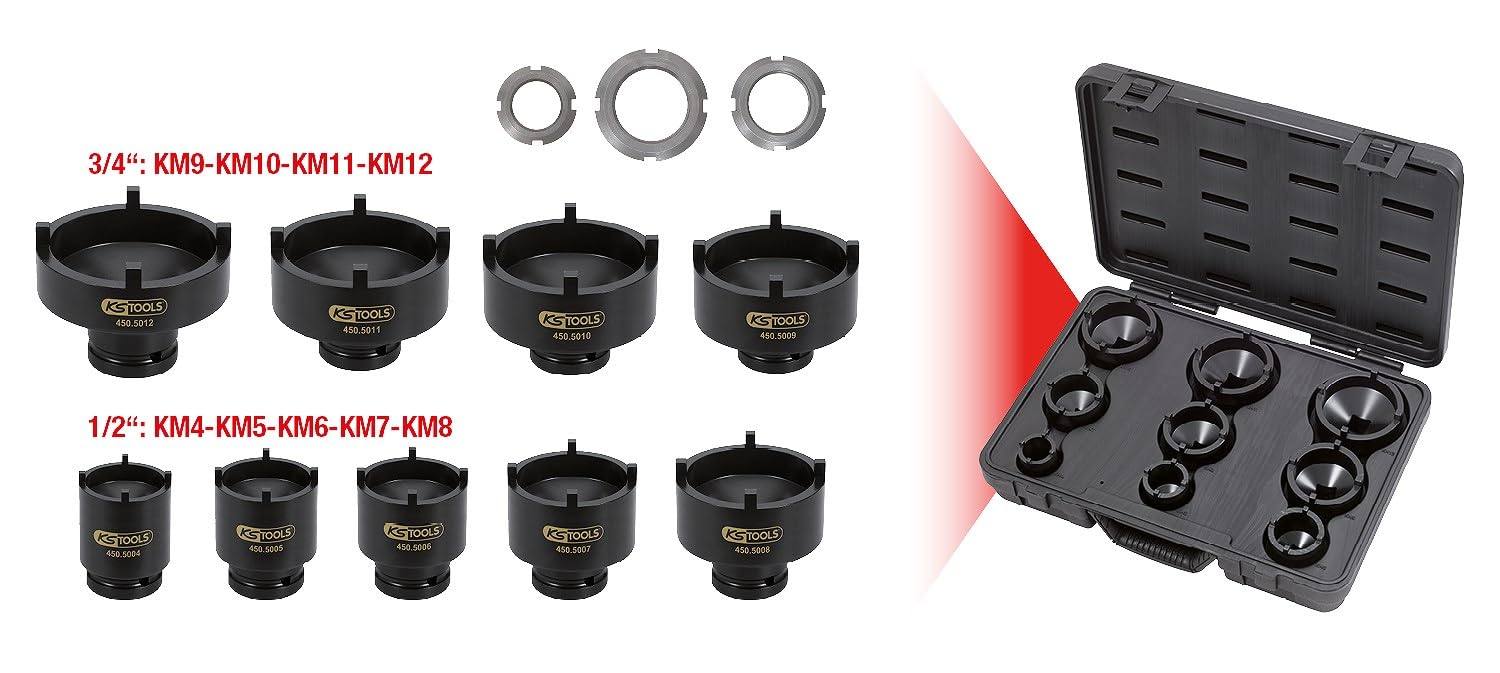 KS Tools 450.5000 Zestaw klucz nasadowych do nakrętek pierścieniowych, zęby zewnętrzne, 9-szt