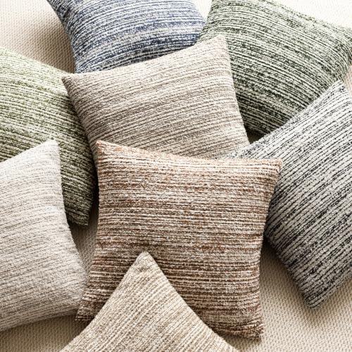 Image of Foindtower Set of 2 Faux Fur Textured Modern Throw Decorative Pillow Covers Square Accent Striped Cushion Sherpa Boho Farmhouse Pillowcase for Couch Sofa Living Room Home Decor 20x20 Inch,Orange Brown