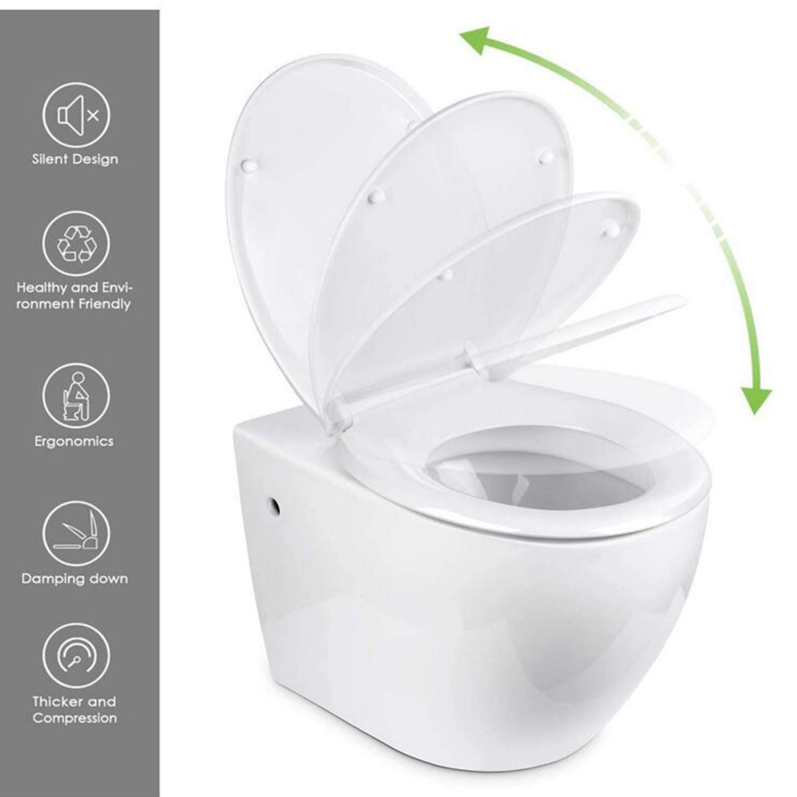 WC Asiento De Inodoro En Forma De V Cierre Lento Suave Tapa De Inodoro De Liberación Rápida PP Tapas De Inodoro con Tapa Fijación Superior Bisagras Ajustables Accesorios Y Accesorios,White