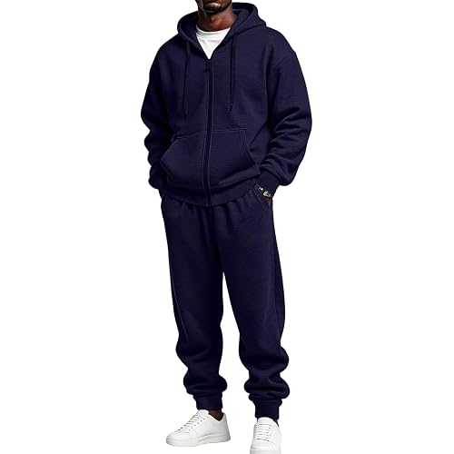 Men Tracksuit 2 Piece Outfit Sports Gym Drawstring Fall Sweatsuits Sets Winter Outfit with Hoodies Sweatpants